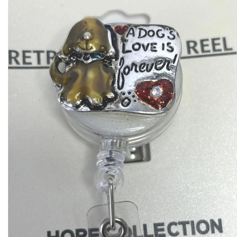 Badge Reel Hope Collection Dog Metal Silver Brown Alligator Clip Casual New